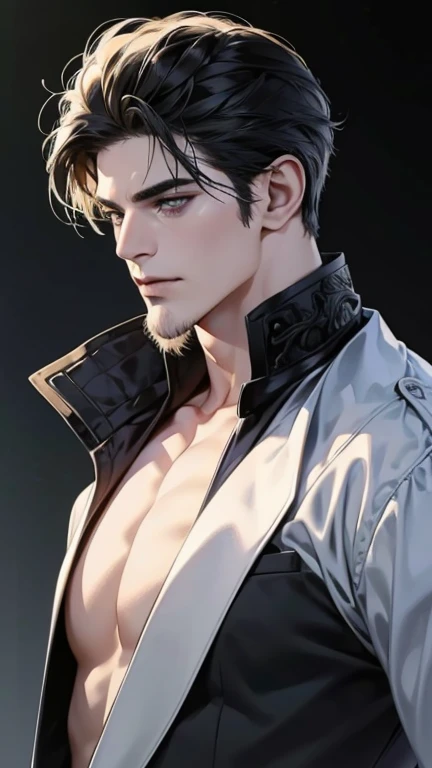 (best quality,4k,8k,highres,masterpiece:1.2),ultra-detailed,(realistic,photorealistic,photo-realistic:1.37),36 year old man,3 day beard,handsome anime,portraits,strong,masculine,dark hair,sharp jawline,mesmerizing eyes,perfectly styled hair,cool anime outfit,confident expression,vibrant colors,dynamic lighting, expression love. 