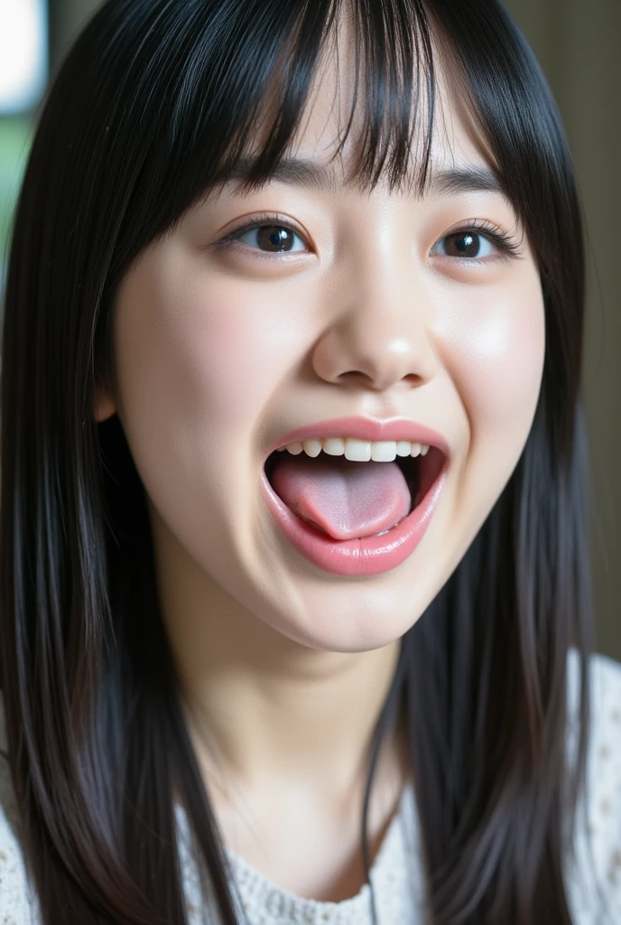 girl, face, Japanese, big mouth, oral, open mouth, front, large open mouth