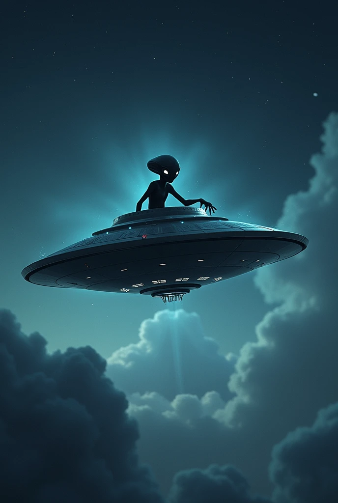 1girl ￼alien with little green box flying in the sky c