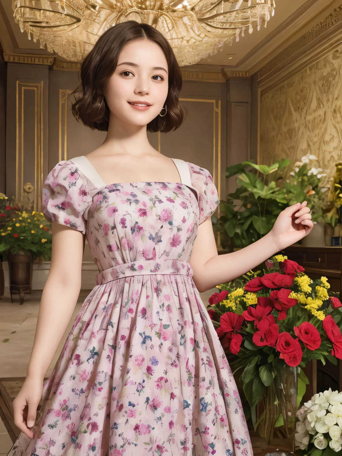 340 (20-year-old female, short hair), ( high image quality), (smile), ( Colorful Dress ), (( Arietti's World )), (Big Plants/Flowers ), (Dollhouse), ( Leonardo da Vinci)