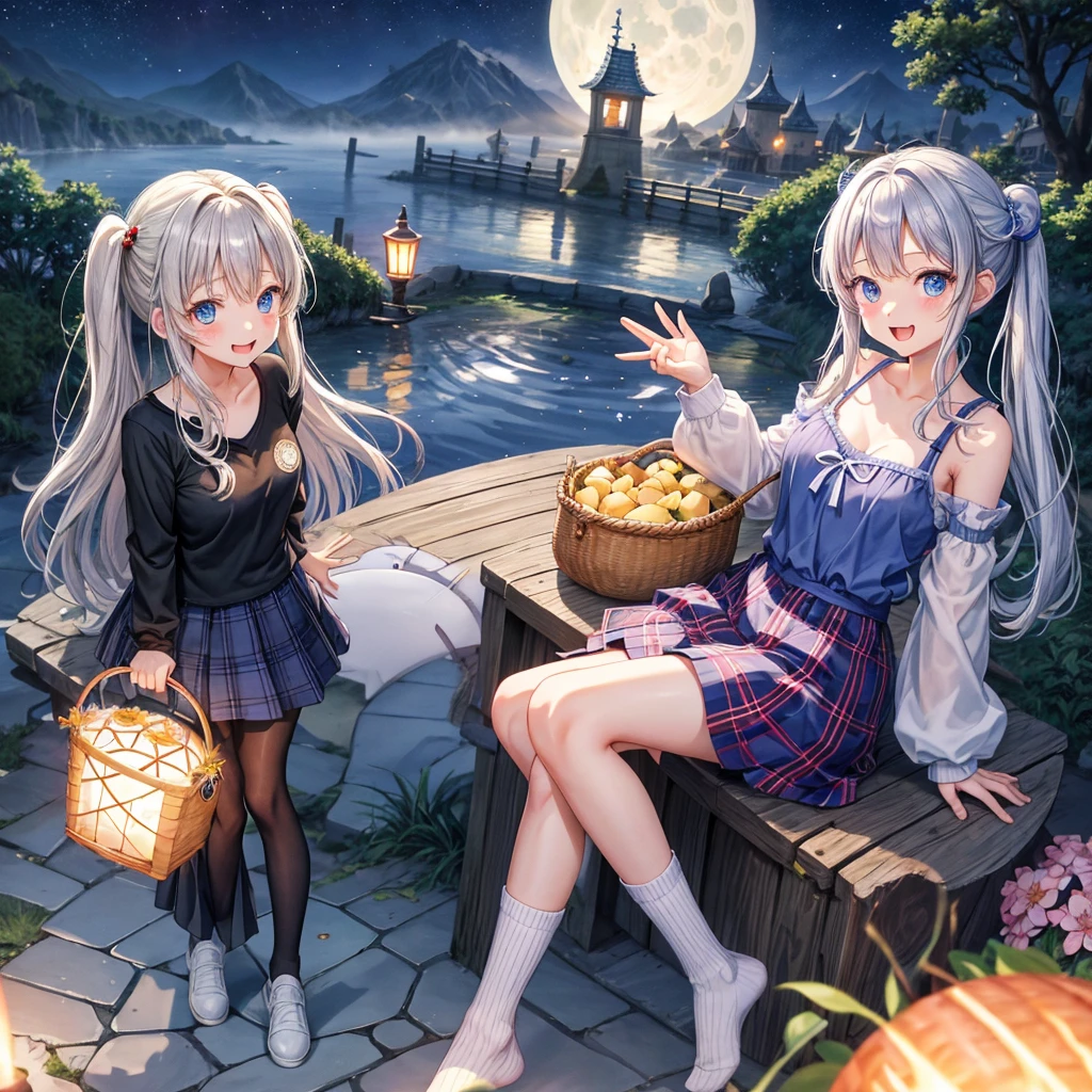 Chestnut Hair、 blue eyes、 with hair tied、Two cute、 plaid miniskirt to make up for embarrassment、 BLACK T-SHIRT、 Long Sleeve 、 light clothing、 One Piece、 camisole、 high socks、Teeth are visible、lawn、The stone is cracked、Uneven ground、The road is curved、tree、Mountain々、diagonal、 monsters、fog、 Aurora、line、moon、star、night、Fluttering、Darkness、Gust of wind、Bonfire、Ice World、Potato flower、 fruit basket 、sugar、 crossed legs 、Whale、Sticking together、Hyouka、 with my tongue out、 Sacred Light 、Suzu Nari 、Water Drop、Clock Tower、Crocodile、silver、Musashi