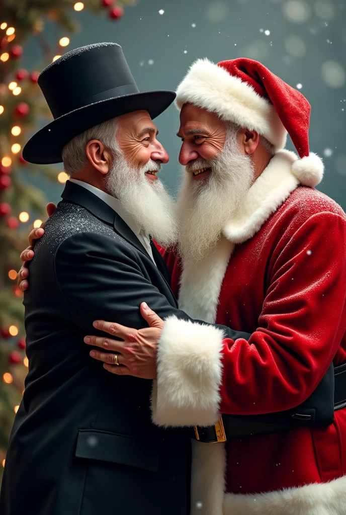 Papai Noel nu bebendo com lindas garotas , loiras e nuas