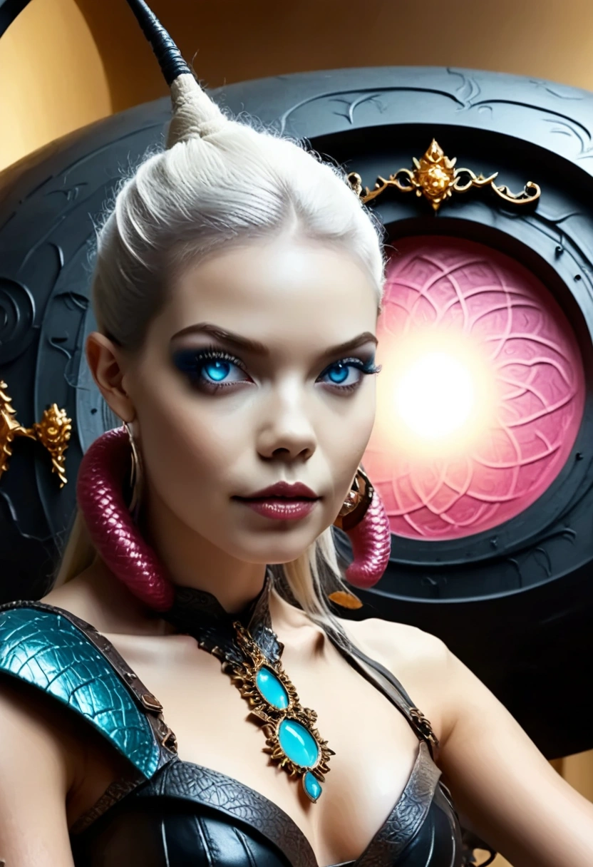 A close-up of a woman with tattoos on her face, dark elf, fractalpunk, intricate braided hair, Portrait in matte painting, Beautiful android woman, skin black as bitumen, she's dressed in shaman clothes, tattooed face, CryptoPunk, heavy makeup