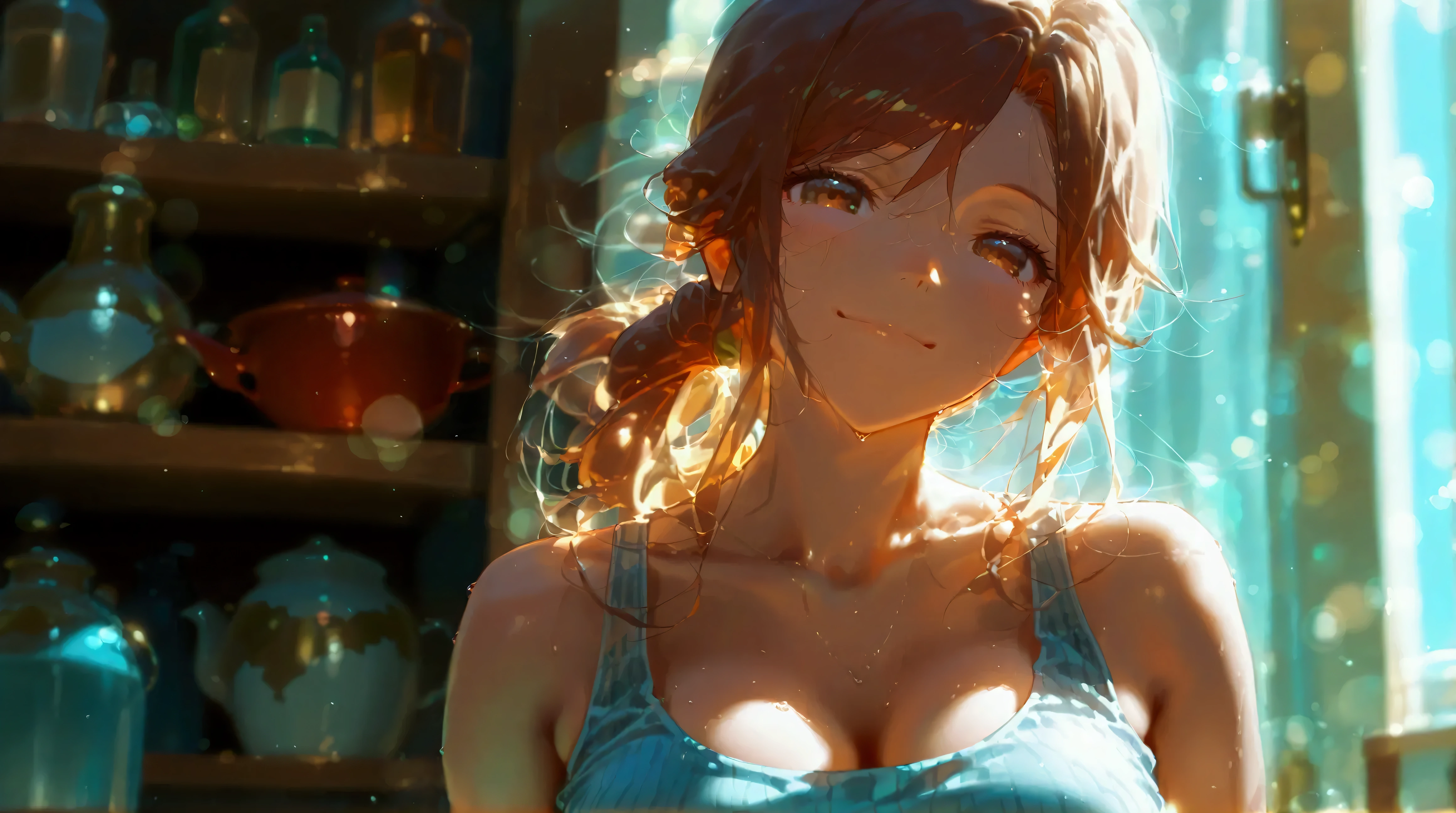  cute anime girl, Smiling, alone (full body from head to toe), tank top, Trump, Scenario Backdrop 