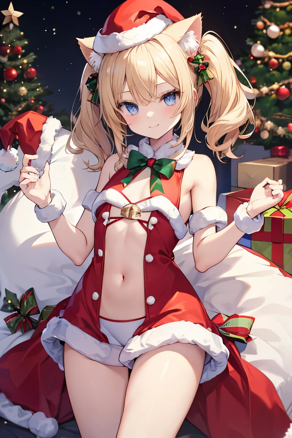 (Best Quality,4K,超A high resolution:1.2), Ultra-detailed, (inely detailed beautiful eyes:1.3), 1girl in,Bedroom,santa claus bra,santa claus panties,Looking back at your audience,(Bruš:1.4),Small breasts,Leaning forward