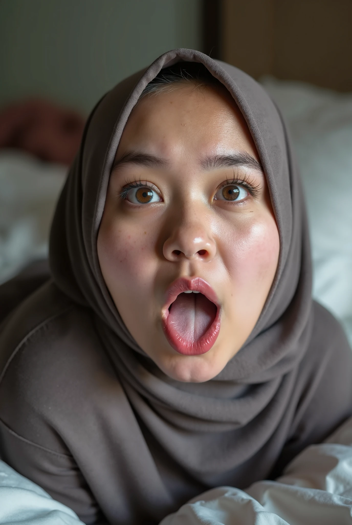 a beautiful woman wearing a hijab, close-up portrait, detailed facial features, blowjob.suck dick(best))erotic,seductive