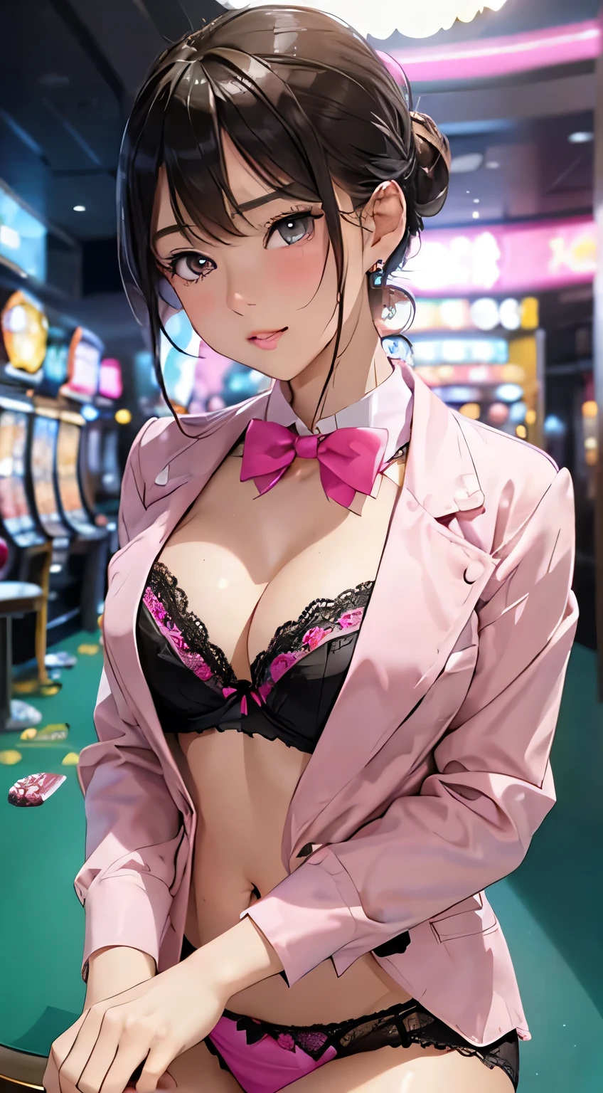 (masterpiece:1.3, top-quality, ultra high res, ultra detailed), (realistic, photorealistic:1.4), beautiful illustration, perfect lighting, natural lighting, colorful, depth of fields, nfsw, 
looking at viewer, (face focus, upper body), 1 girl, bunny girl, cosplay, 14 years old, perfect face, (perfect anatomy), cute and symmetrical face, baby face, shiny skin, ((ultra detailed skin)), 
(middle hair:1.7, twintailshair:1.5, blonde hair), hair between eyes, red eyes, long eye lasher, (large breasts, seductive thighs, big ass), 
beautiful hair, beautiful face, beautiful detailed eyes, beautiful clavicle, beautiful body, beautiful chest, beautiful thigh, beautiful legs, beautiful fingers, 
((pink bunny girl)), bunny collar, cuffs, (fishnet tights), high heels, 
(beautiful scenery), day time, (casino), kneeling, (lovely smile, upper eyes), 