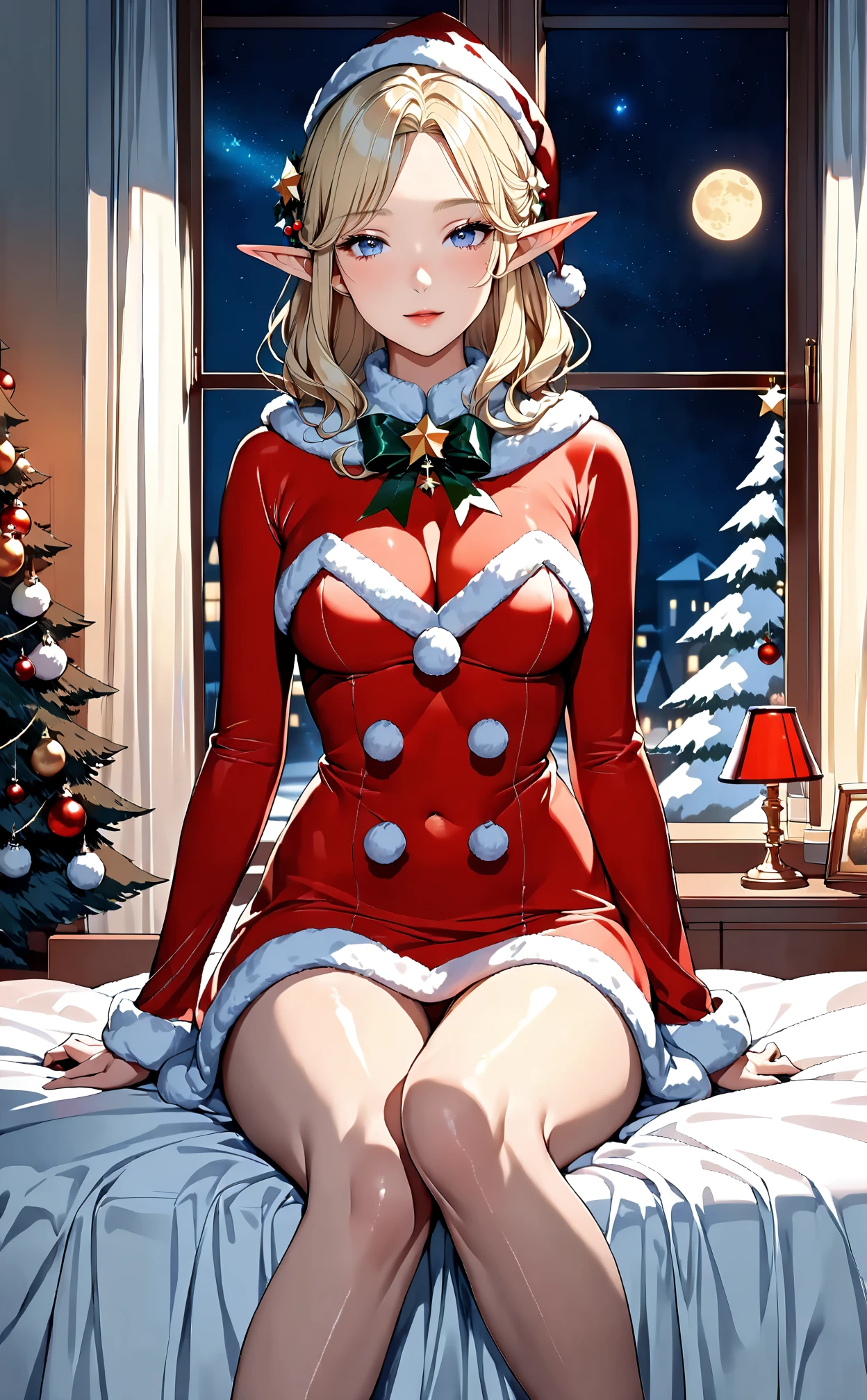 top-quality、Full limbs、complete fingers、Slender beauty、ssmile、bob cuts、Wearing a school swimsuit、Sailorsk water、Wear knee-length sock rack long boots、Christmas 、santa