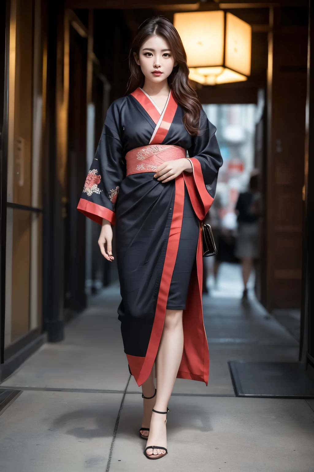High resolution, accurate, Winner of numerous awards, High-resolution model, 高quality, Textured skin, Ultra high definition, Very detailed, quality, High detail, 最高quality, masterpiece, Overlooking, (Full body photo:1.5),(Character portrait),Vivid Kimono,Large Breasts, Earrings, Long Hair, Disheveled Hair, smile, Bright Eyes, Droopy eyes, Sparkle Effect, Background blur, movie,
