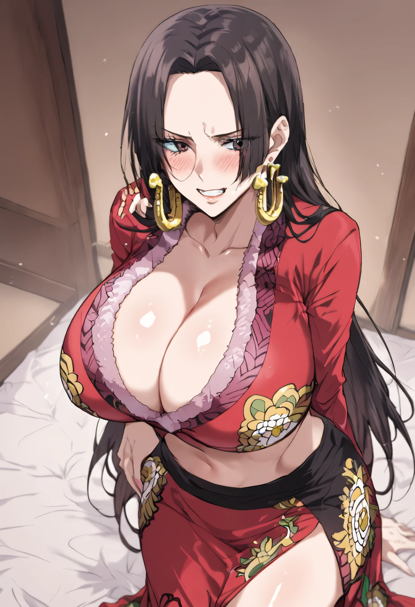      detailed face     ,     detailed body rende ring    ,   Alone、  masterpiece ,      High Quality     , 8k,   ,    teeth ,     thigh thickness  ,  glowing skin,SKINNING     , 最     High Quality     ,      High Quality    ,      very sophisticated  , (huge breasts:1.2), black hair, standing, cross your arms a little,blush,Glare,  1 girl、 black hair、 earrings for women with first name、 long hair、 dark eyes, frowns,Scary face,((cowboyshot)), long legs , blunt bangs、 One girl 、solo、 mature、 earrings for women with first name、 jewelry、 long hair,((long skirt)),とても long hair, parted bangs,((super deep slit skirt)), cleavage, Midriff Peak,Exposed thighs, b0ahanc、 1 girl、 black hair、 earrings for women with first name、 long hair、 dark eyes, Boa Hancock ,((red dress))