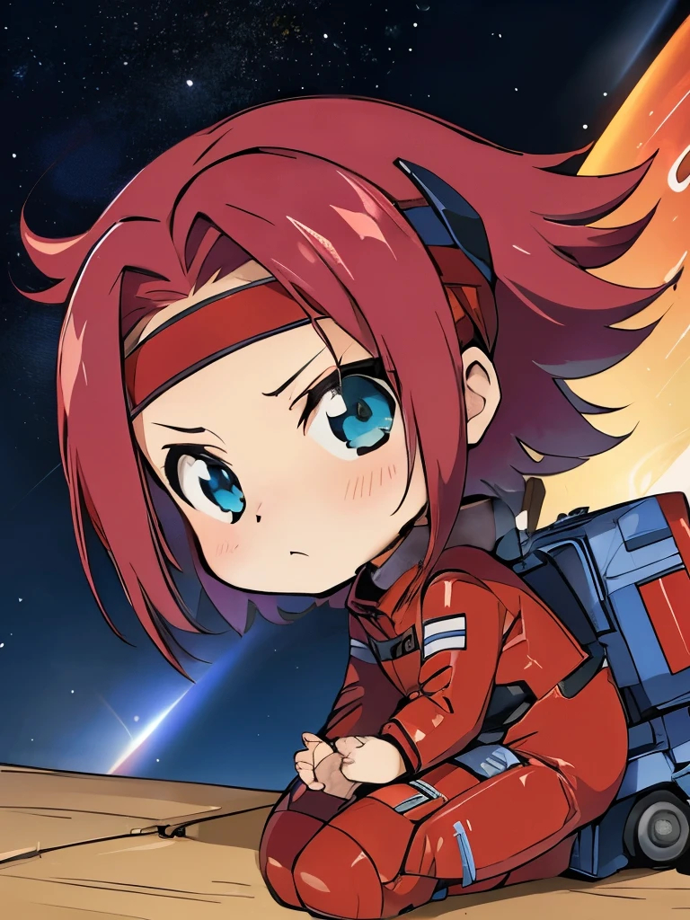 galaxy, rocket,  red pilot suit , meteor, Cute Art. Chibi,   digital art  . Comfortable silence, {{more}}