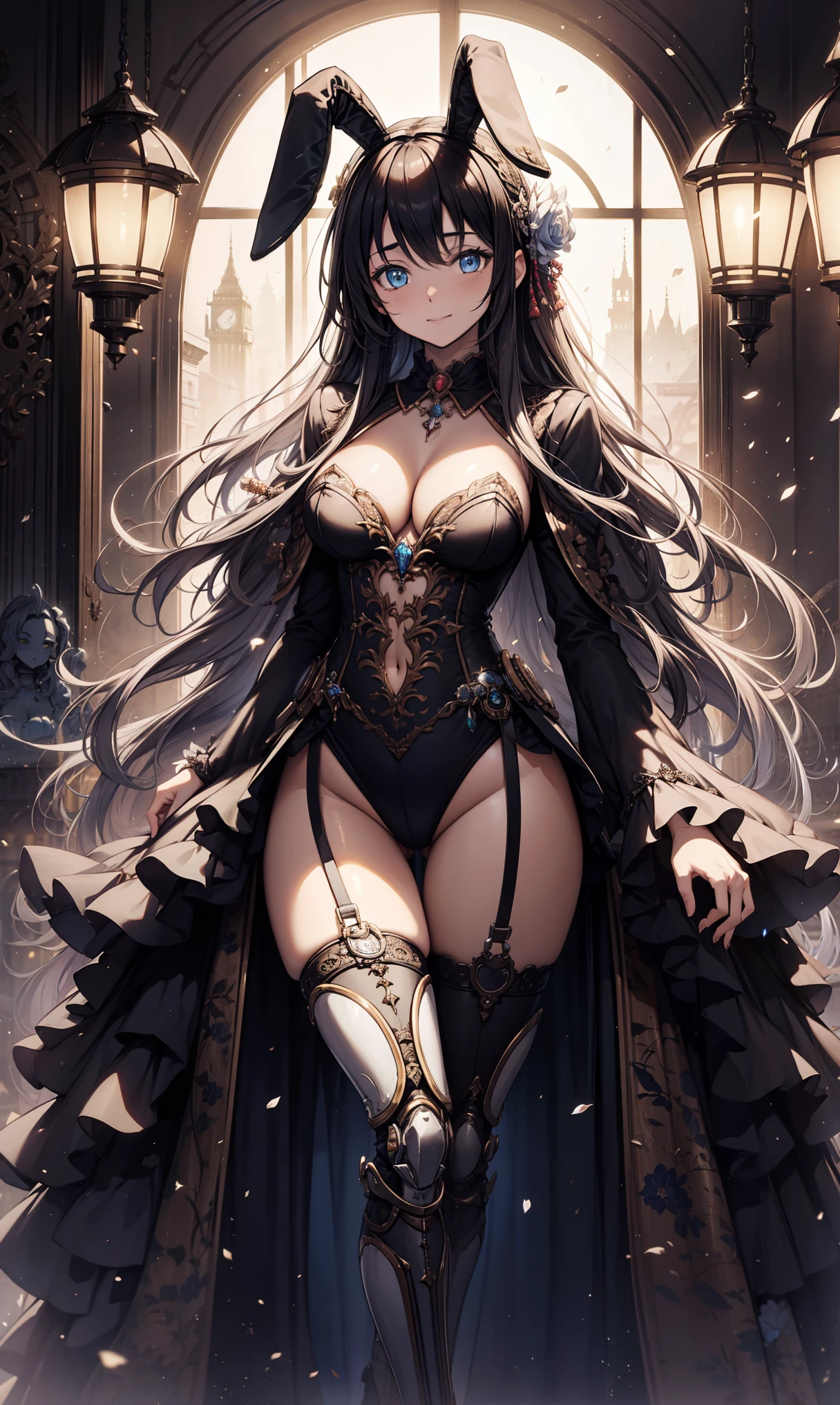 ((masterpiece, best quality)), Detailed face,Maid,Full body painting,Perfect body proportions,Large Breasts,Long legs,Long wavy hair,beautiful eyes,Fantasy style,extremely beautiful,sun,Holy Spirit,Holy Light,outdoor,transparent,Sexy Lingerie,Lace,Pantyhose,exposed