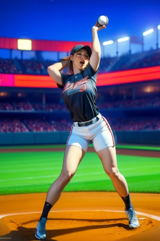 (Highest quality,8k,High resolution,Masseter muscle area:1.2),Very detailed,((Pitcher 1 before pitching.2)),Portraiture,Dynamic Angle,((Shiny skin 1.5)),Women's Softball Players,((Sweatだく1.5)),Wearing a baseball cap,cute,sporty,Attractive face,((Short sleeve baseball uniform,Shorts 1.3)),Beauty Face,Extremely realistic skin,Wet Skin,Sweat,Large Breasts,Tight waist,Beautiful legs ,((Thighs)),sporty,Baseball Stadium,Cinema Lighting,