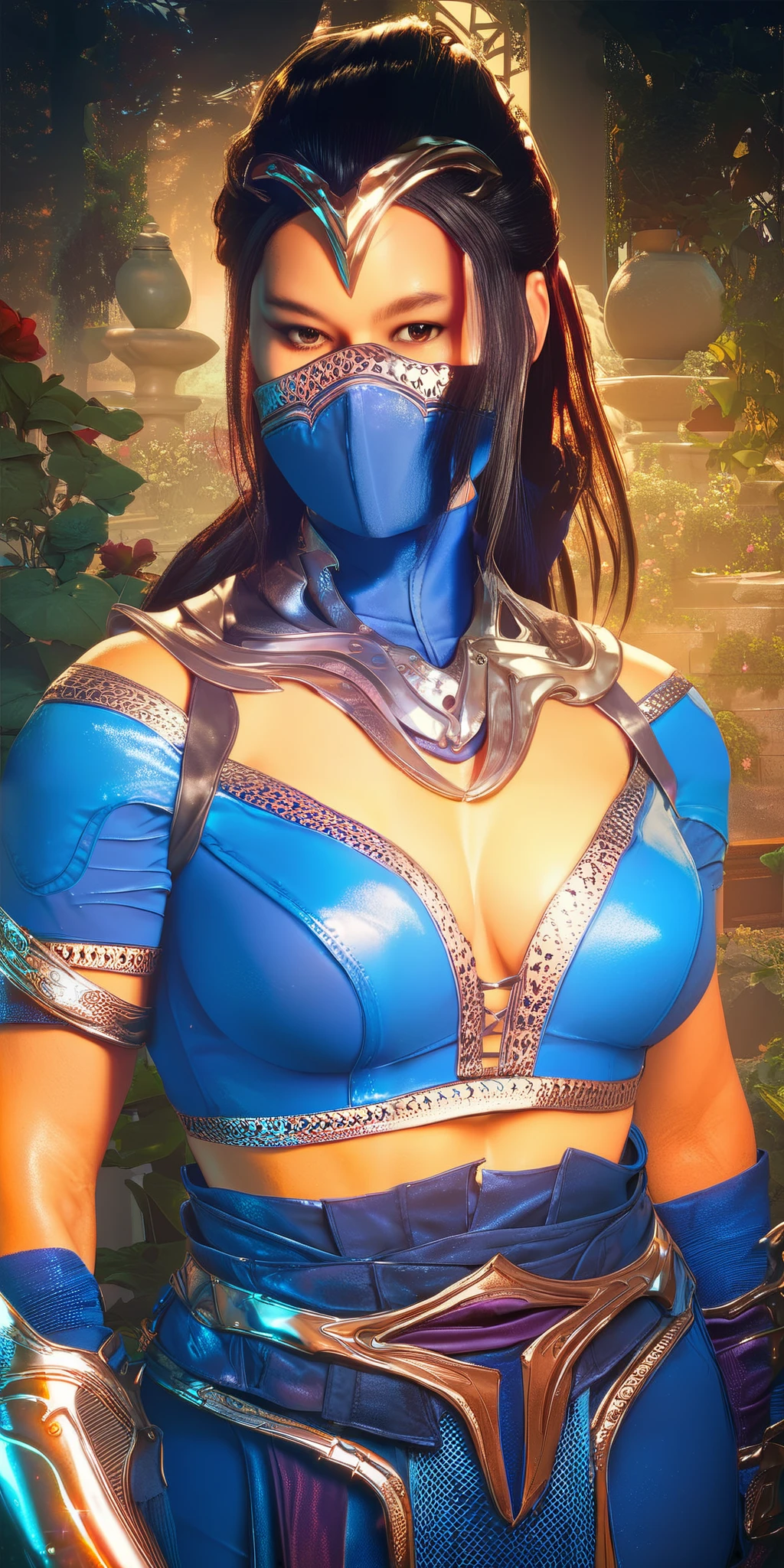 8k, best quality, real picture, intricate details, ultra-detailed, ultra highres, depth field,(photorealistic,realistic:1.2),masterpiece,photo of  kitana, upper body,blush,unmask, brown eyes, black long hair, cleavage, solo, outdoors, sun, blue sky,
best quality, realistic, photorealistic, (intricate details:1.2), (delicate detailed), (cinematic light), clear line, sharp focus, realistic face, detailed face
unity 8k wallpaper, ultra high res, (photorealistic:1.4), looking at viewer ,arm behind head,shining armpits,mouth open,wide mouth,tongue out