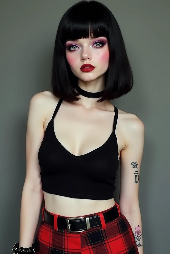 gothic girl in a black top, cabello oscuro como el estilo danny phantom  