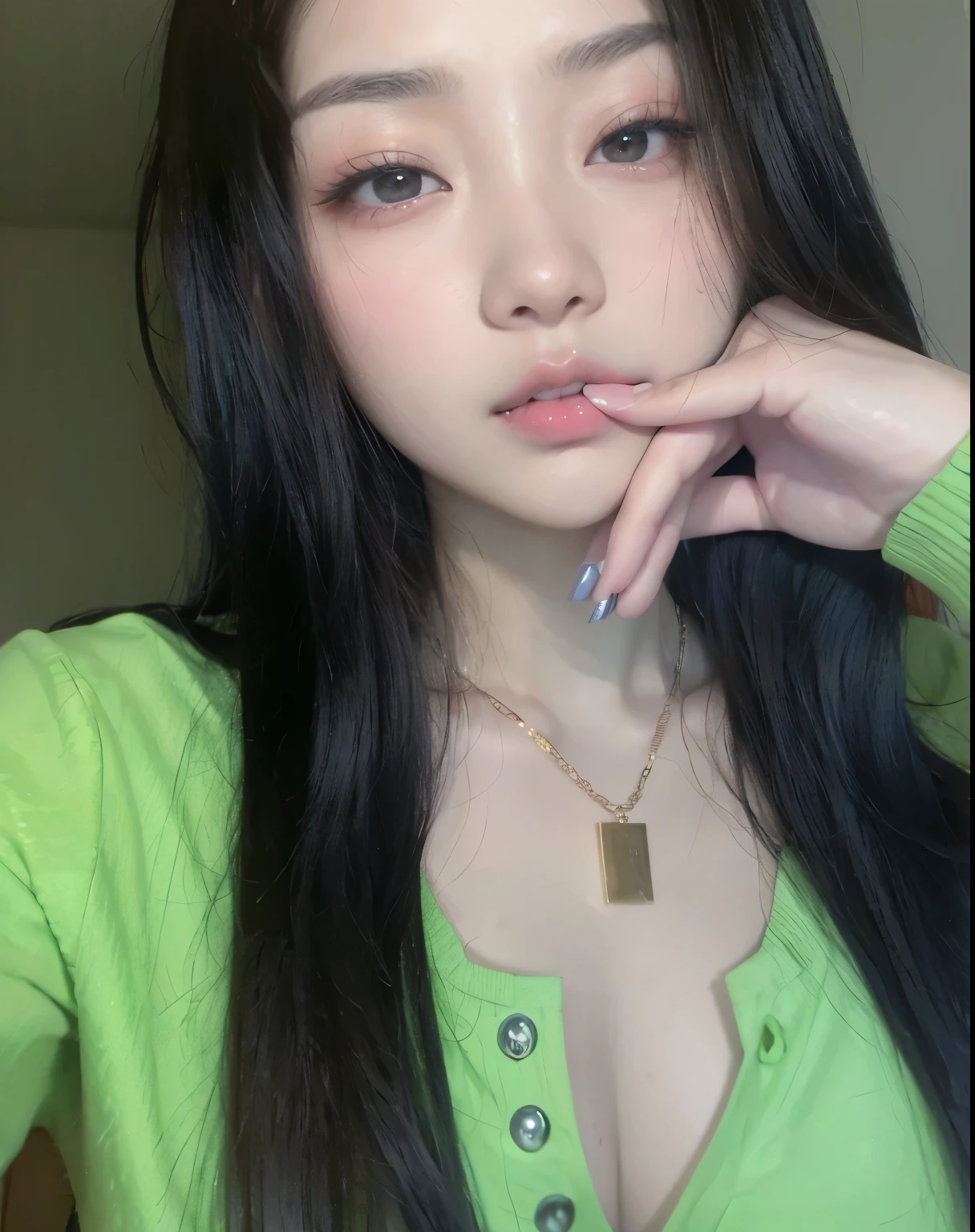 Asian woman devastated with long black hair and green shirt, Asian, Jennie Blackpink, 18 years old , beautiful Asian, young Asian, Korean, Asian women, an Asian woman, 1 s, young cute wan asian face, a young Asian, Asian characteristics, asian face, linda jovem Korean, half Asian