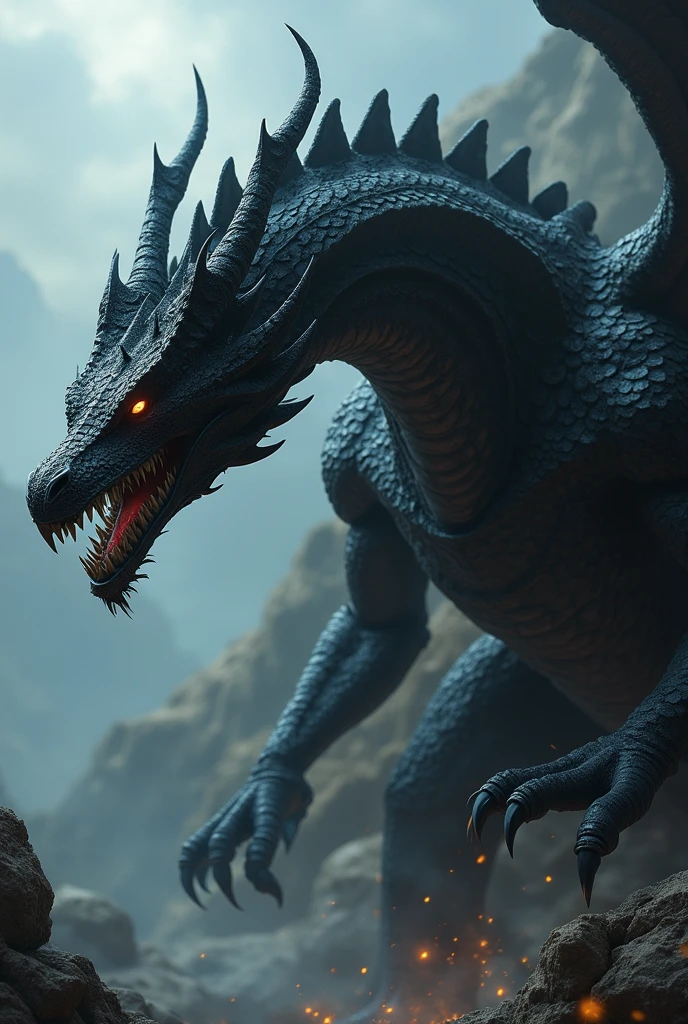 Large black dragon looking fierce with a large jaw