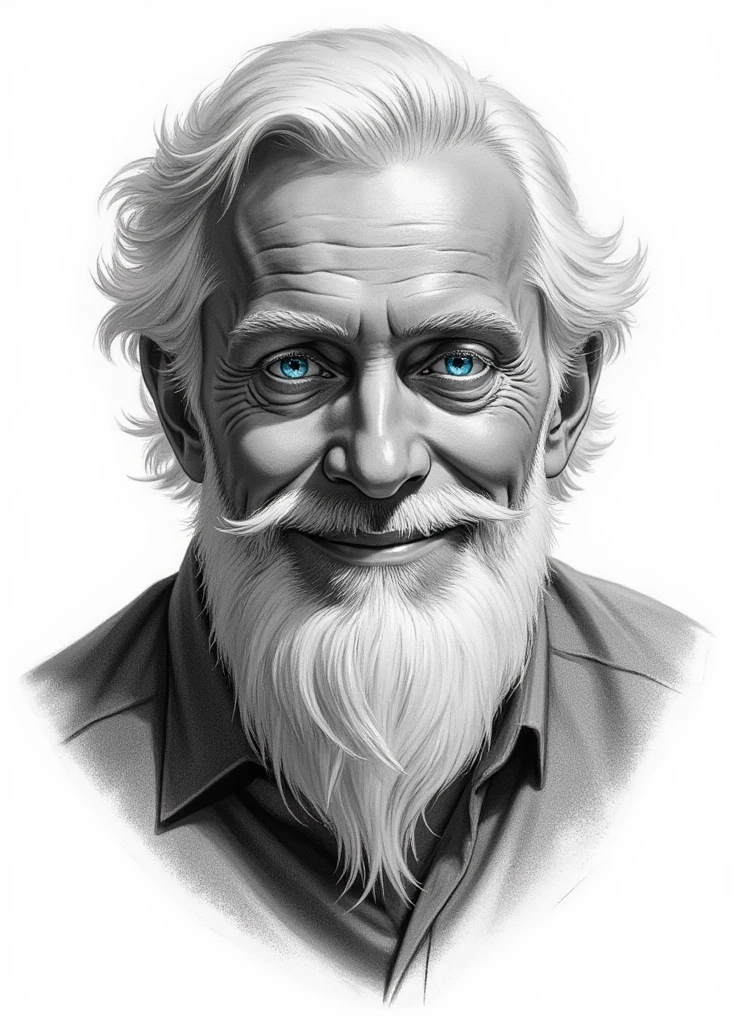 Satador _Pencil drawing by Gojo a Man , pencil sketch, portrait,  Shading pen, shadows,  bright blue eyes bearded elderly ,Smiling old man 