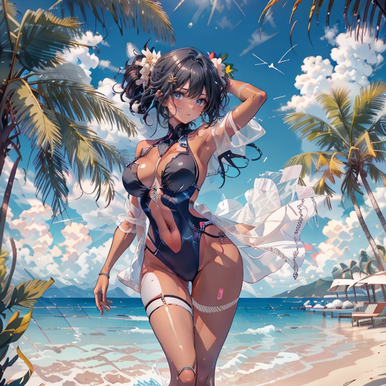 (obra maestra) (La mejor calidad) Some supermodels on a beautiful beach in a photo shoot for a swimsuit campaign. Gran glamour, belleza, Amazing poses. Maravillosa imagen.