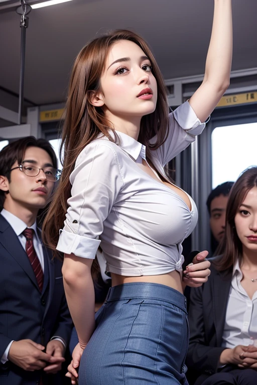 1 man,touching her waist