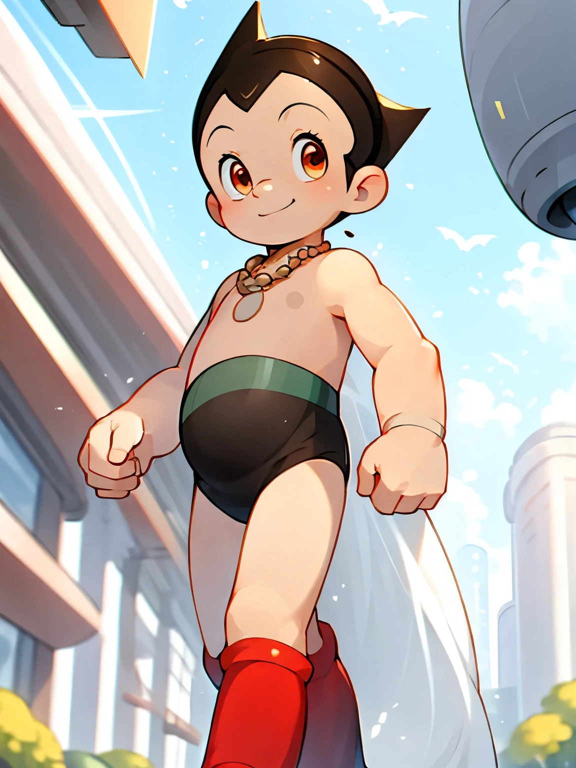 (high-quality:1.2),(masterpiece:1.2),detailed, 1boy, solo, (((shota))), naked, perfect face, black hair, red boots, astro boy, illustration, ultra-detailed, strong lighting, dark tones, sci-fi