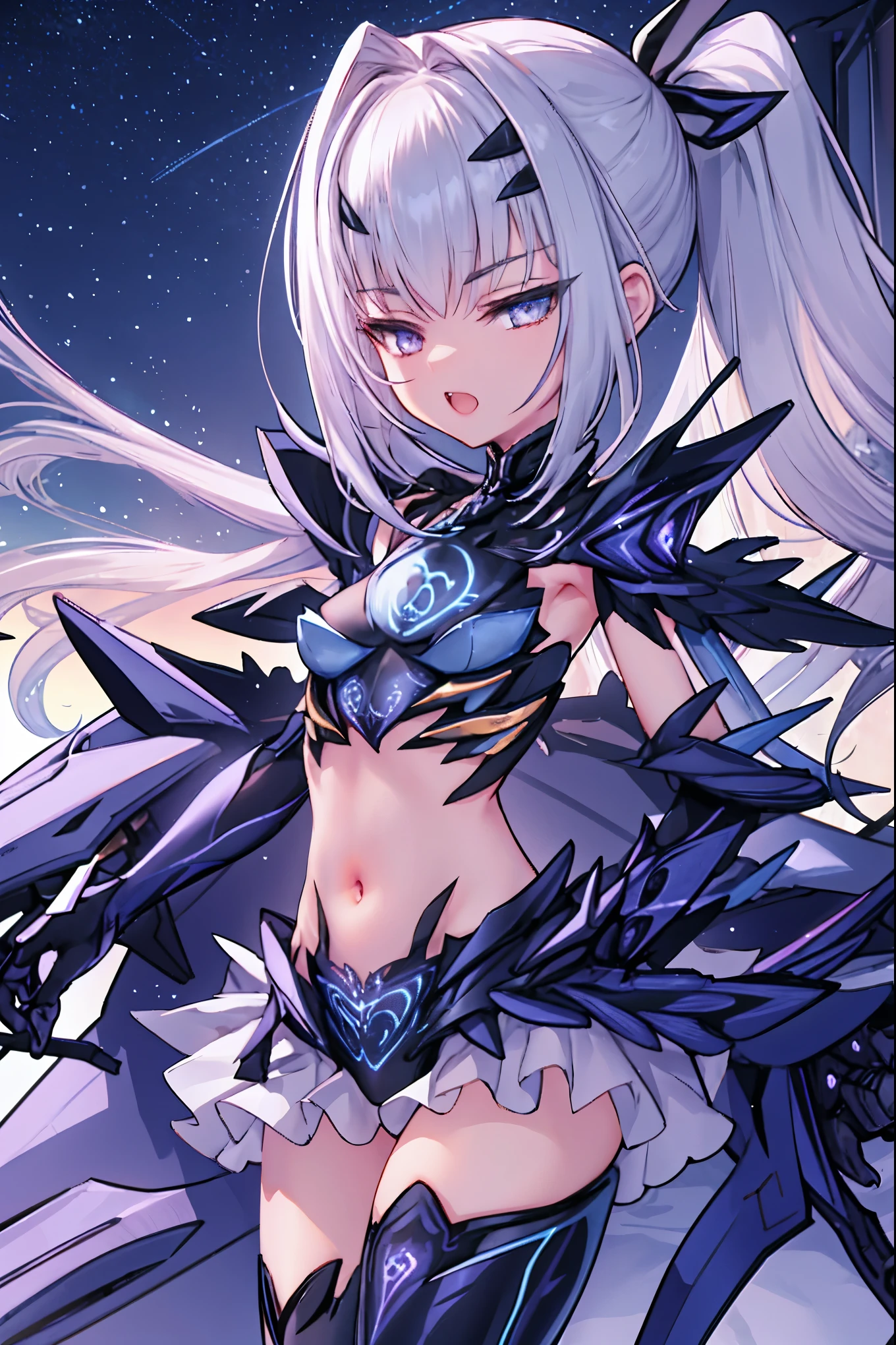 NSFW,highest quality,High resolution, Super detailed,game CG,dutch angle,detailed and beautiful eyes,beautiful girl,ch,(enchanting smile), (spread your legs), (raise your legs), armor, Armored dress, Black dress, Black gloves, Blue Armor, Blue dress, breastplate, dress, gloves, mask, pauldron, Short dress, shoulder armor,,ponytail,nihil_smile,light_open_mouth,knees,small_breasts,navel, groin,night_old_town_background,(teeth:0.6)