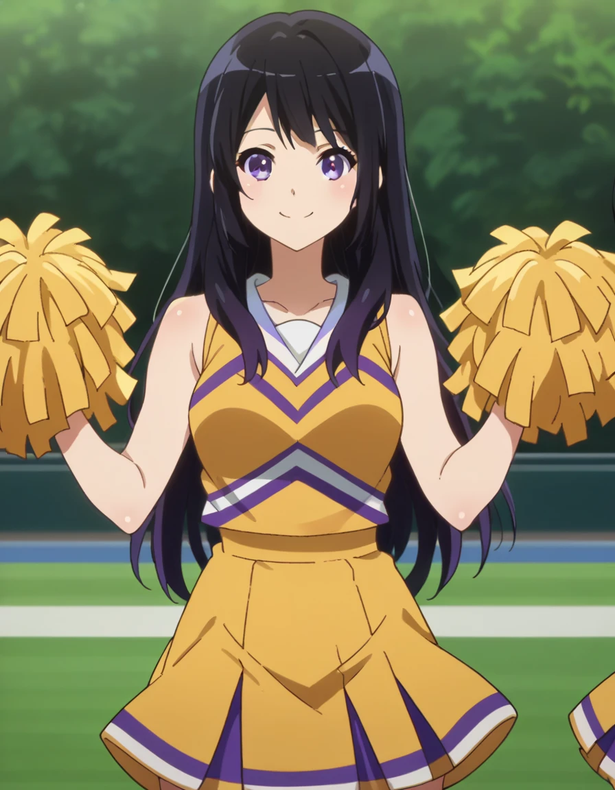 score_9, score_8_ up, score_7_ up,   Source_Anime,
Reina Kousaka , Reina Kousaka,   long hair, bangs,   black hair,   purple eyes,
  yellow cheerleader costume that will make viewers happy, skirt,   Cheerleading Clothes,
Viewers will be happy , smile