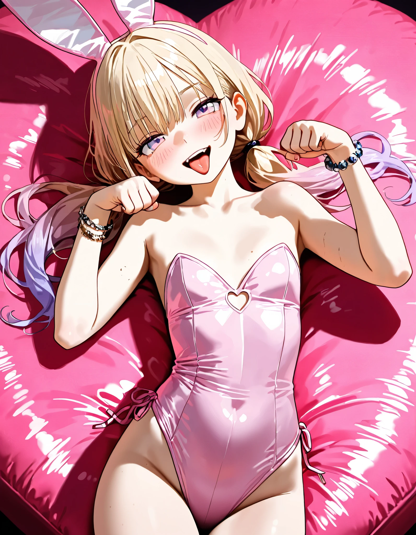 ((young girl ,short stature,gyaru)) ,flat chest, nsfw,heavyset,,glad, delightful, smiling,bangs pinned back, side ponytail  ,Dot pattern swimsuit.erectile nipples, cameltoe