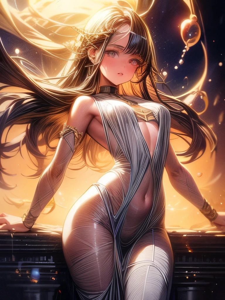 masterpiece,best_quality,1girl,solo,double_bun,hair_bun,long_hair,halo,looking_at_viewer,hair_ornament,red_dress,twintails,black_hair,breasts,closed_mouth,gradient,bangs,gradient_background,covered_navel,sleeveless,blue_eyes,big_breasts,cowboy_shot,very_long_hair,sleeveless_dress,side_slit,grey_background,hair_Flower,double_hairpin,gold_trim,gold_pattern,nake,nipples,breasts out,yuechan_wedding_lothes,nsfw --auto