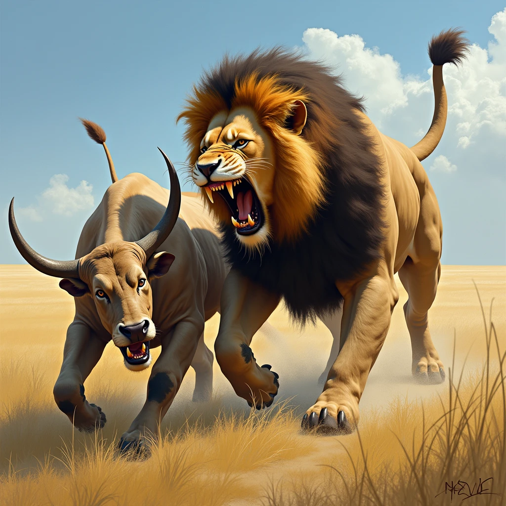 Lion standing on a dead buffalo