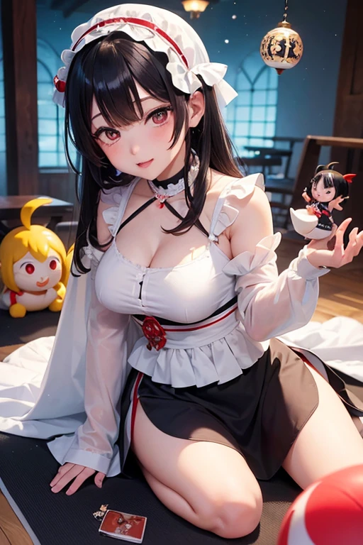 christmas,masterpiece, best quality, best illumination,absurdres,1 girl,solo,kneeling,facing viewer, looking at viewer,ponytail, medium hair, <lora:erosantav1:1:lbw=clothe>
<lora:pxqiangxi-v100-000029:0.7:lbw=char>,pxqx, raiden mei, purple eyes, bangs, breasts,bust chart,
stomach, thighhighs, red fur-trimmed capelet, suspenders, christmas, red skirt, red fur-trimmed gloves, large breasts, cleavage,((breast cutout)), ((red capelet)),breastless clothes, santa hat, ((sleeveless)),, masterpiece, best quality,