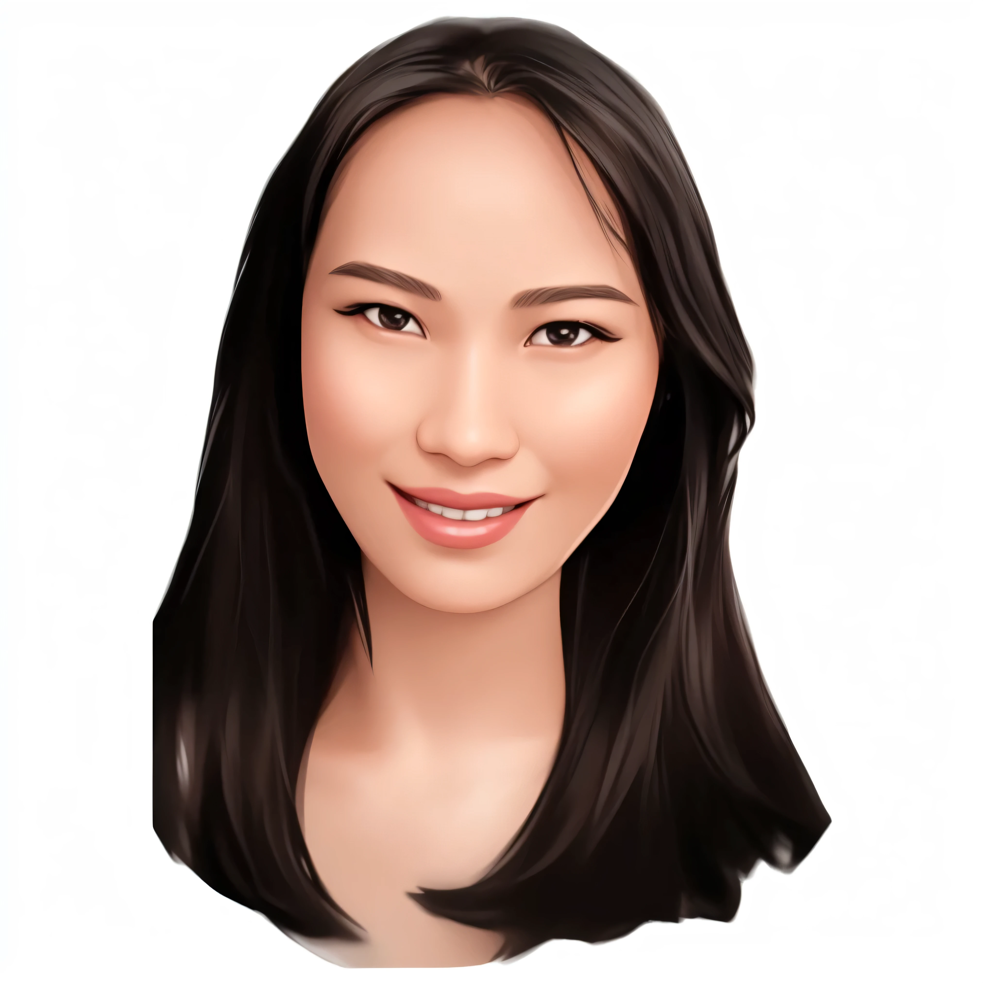 a close up of a woman with long black hair and a smile, digital illustration portrait, digital portrait, detailed face of a asian girl, south east asian with round face, digital art portrait, high quality portrait, digitalportrait, asian face, cartoon portrait, portrait digital art, realistic female portrait, asian female, digital fantasy portrait, realistic detailed face portrait, detailed illustration portrait