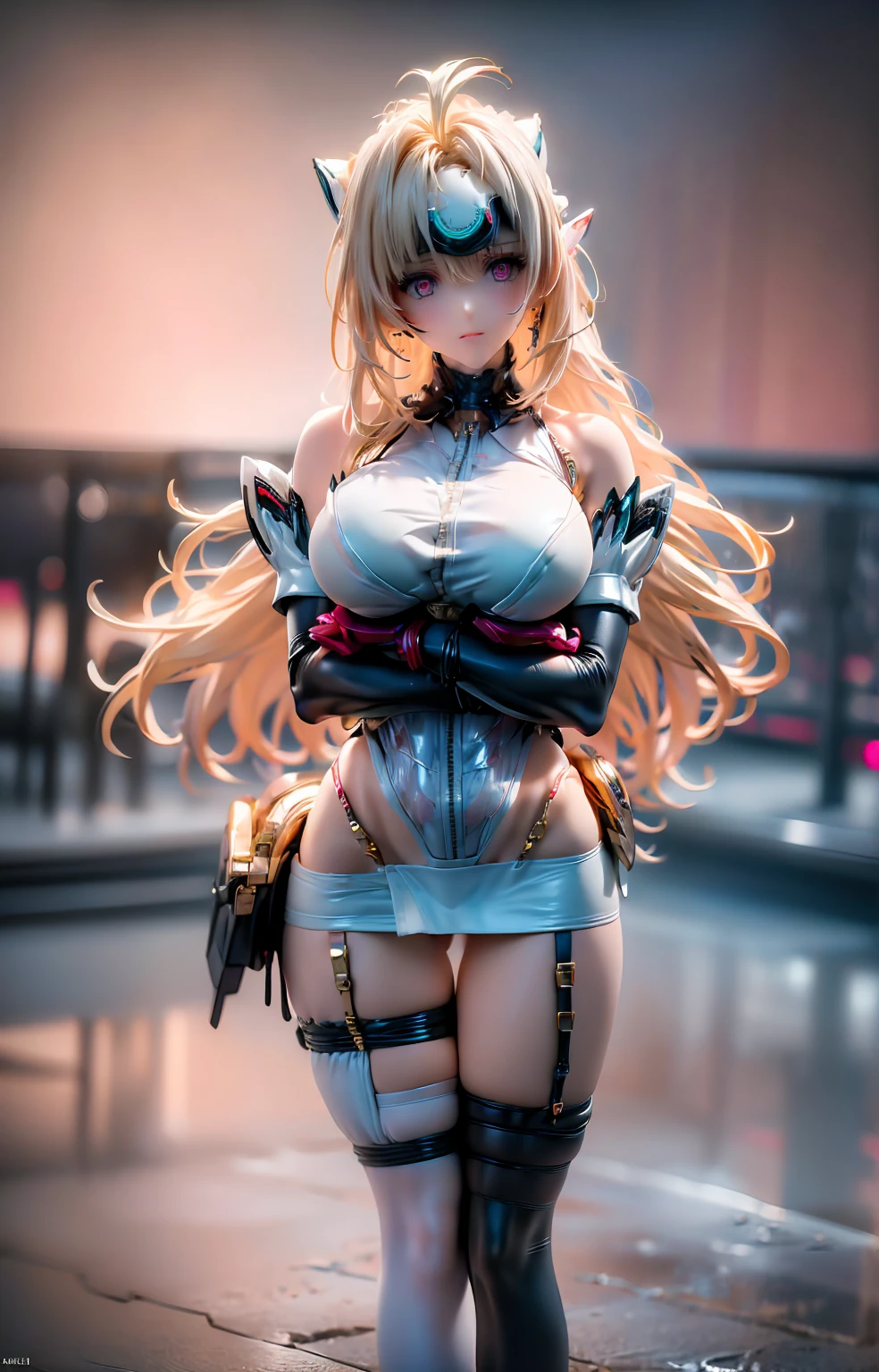 Asuka, her hair is a long blonde double ponytail, wearing a full red EVA pilot combat suit, high heels on her feet, a tsundere girl, slender, juvenile, with almond-shaped sky blue eyes, long eyelashes, shiny lips, proud and playful expression, standing in front of the red mech, full body portrait, hair bobbles, longeyelashes, light smile, ear blush, fang, blonde hair, twintails, heart-shaped pupils, Surrealism, drop shadow, stereogram, tachi-e, pov, atmospheric perspective, Futurism, anime style, cinematic lighting, sparkle, ray tracing, drop shadow, speed lines, tachi-e, diffraction spikes, f/16, 8k, super detail, ccurate, best quality, retina, masterpiece, award winning, textured skin