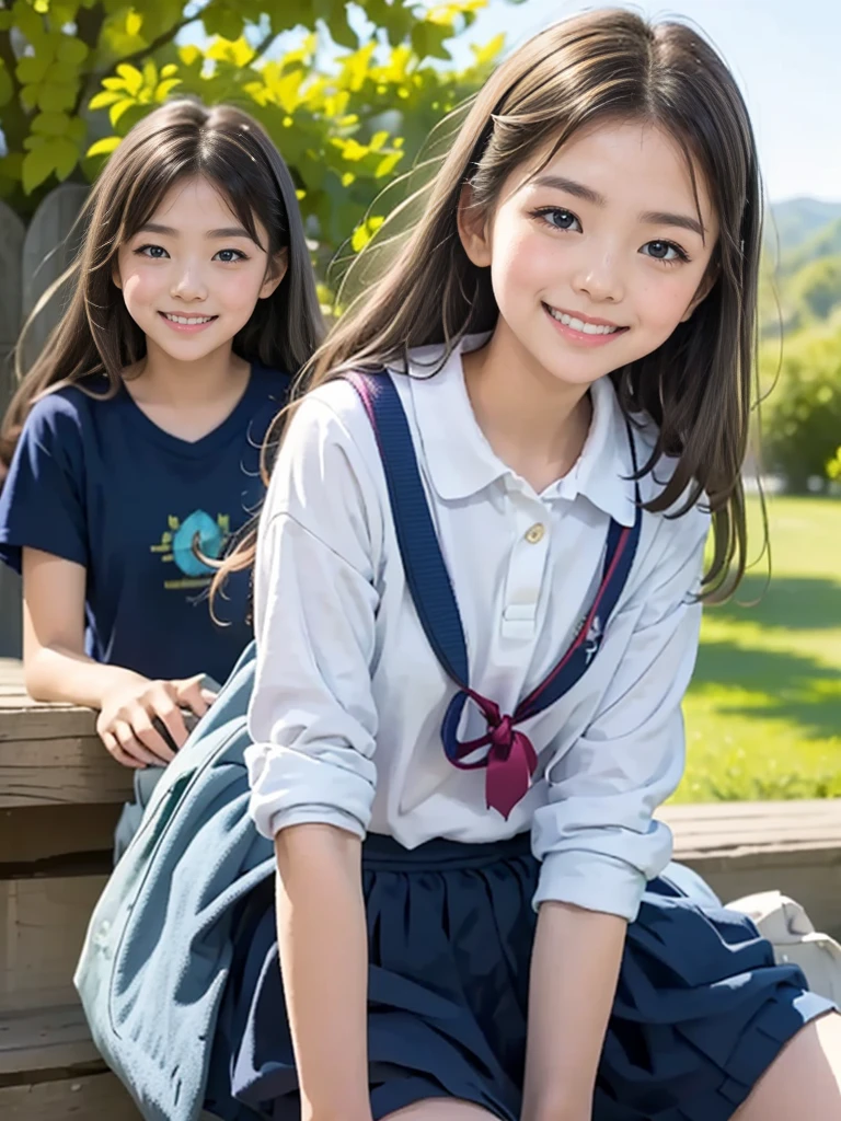 ((( transcendental cute middle school student)))、smile、Middle school students in the rustic countryside、Super cute face、(( anatomically accurate))