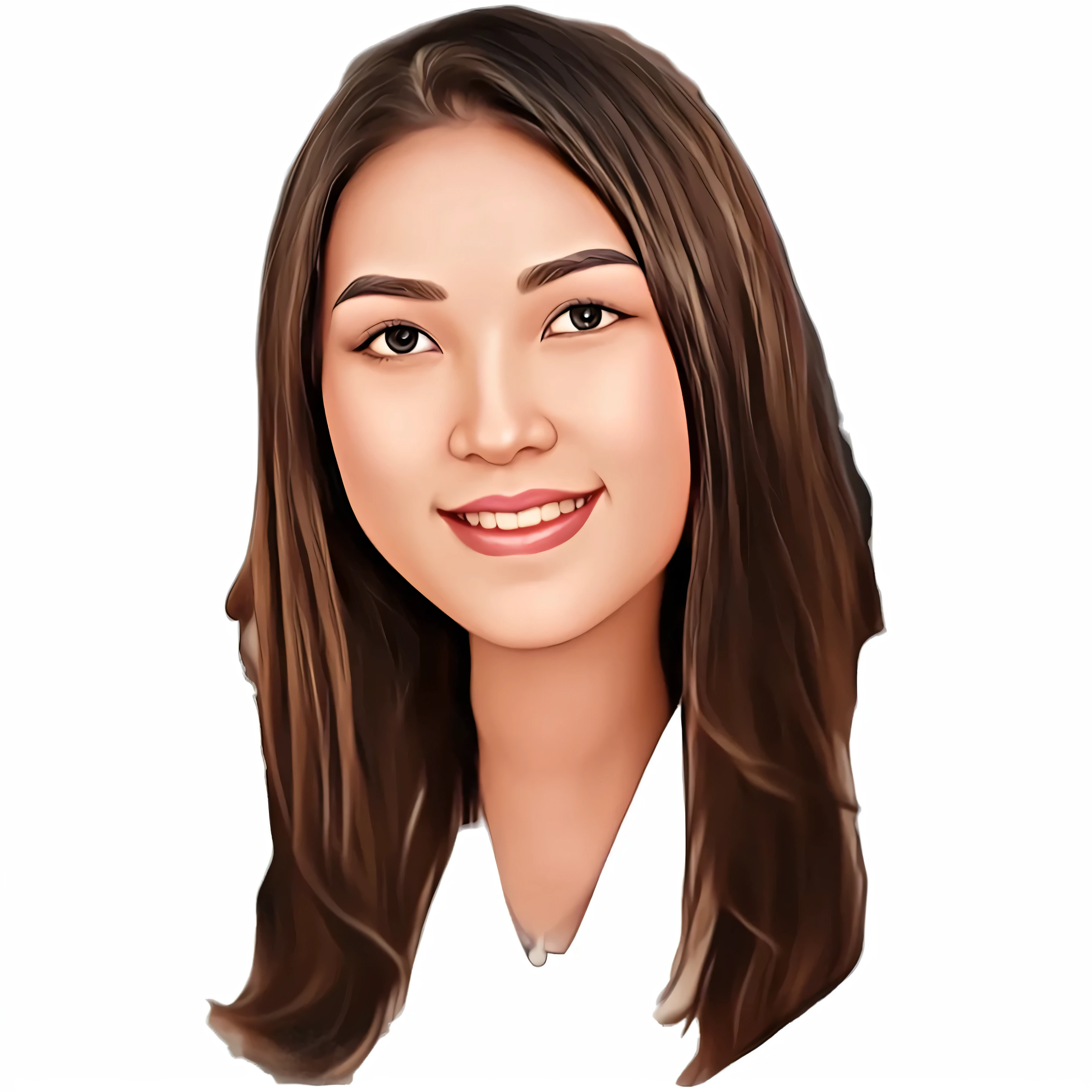 a close up of a woman with long hair and a white shirt, digital illustration portrait, cartoon portrait, detailed illustration portrait, caricature illustration, digital portrait, cartoon digital painting, digital art portrait, portrait illustration, south east asian with round face, high quality portrait, stylized portrait, detailed portrait, cartoon digital art, headshot portrait, realistic detailed face portrait