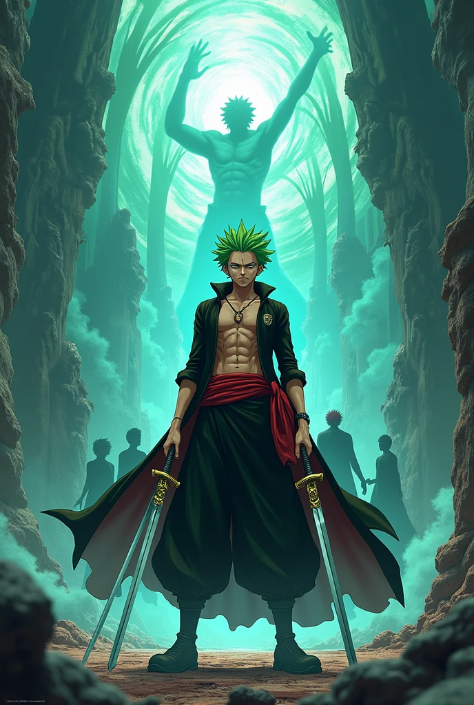 roronoa zoro with scary dark background 