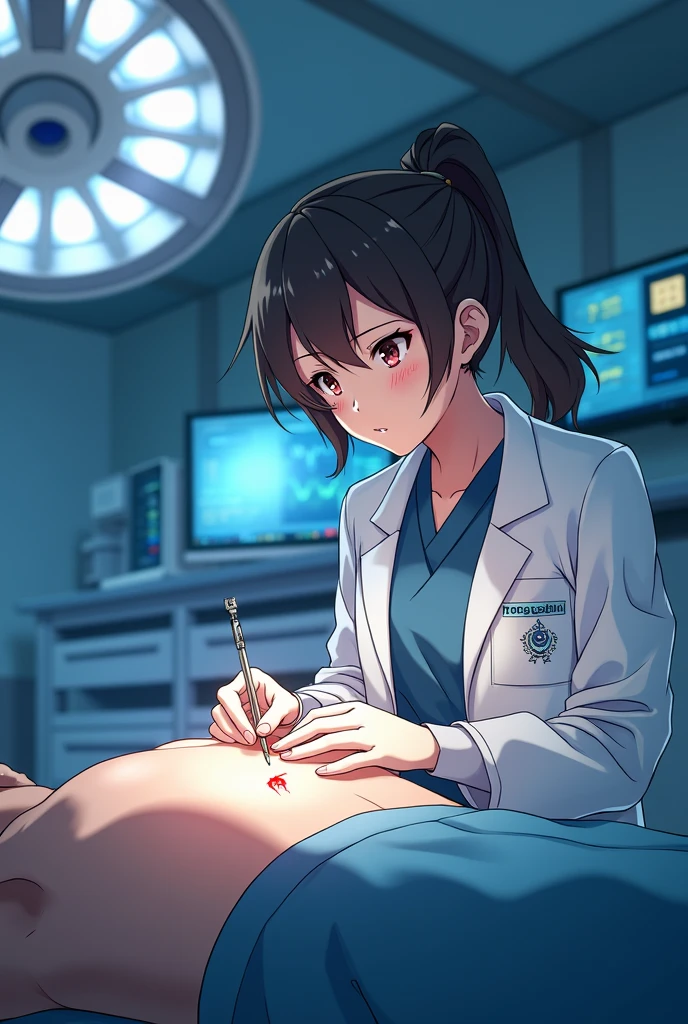 masterpiece, highest quality, (solo focus), (perfect face:1.1), (high detail:1.1), (hyper detailed eyes),Male patientはドギースタイル、Bright torture chamber、High School Uniform、1XGALX Mistress 、performing colonoscope insertion、(Sadistic schoolgirl inserts colonoscope into patient's anus:2)、1XG Member Mistress with Colonoscopy、A crazy smile、Look at viewers、He enjoys inserting a colonoscope into his patient's anus.