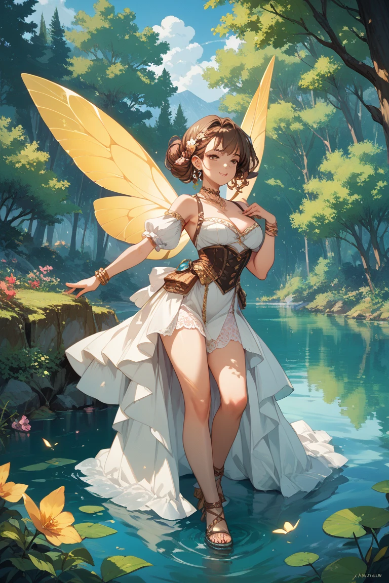 beautiful fairy in fishnets, holding a fishing net in her hands