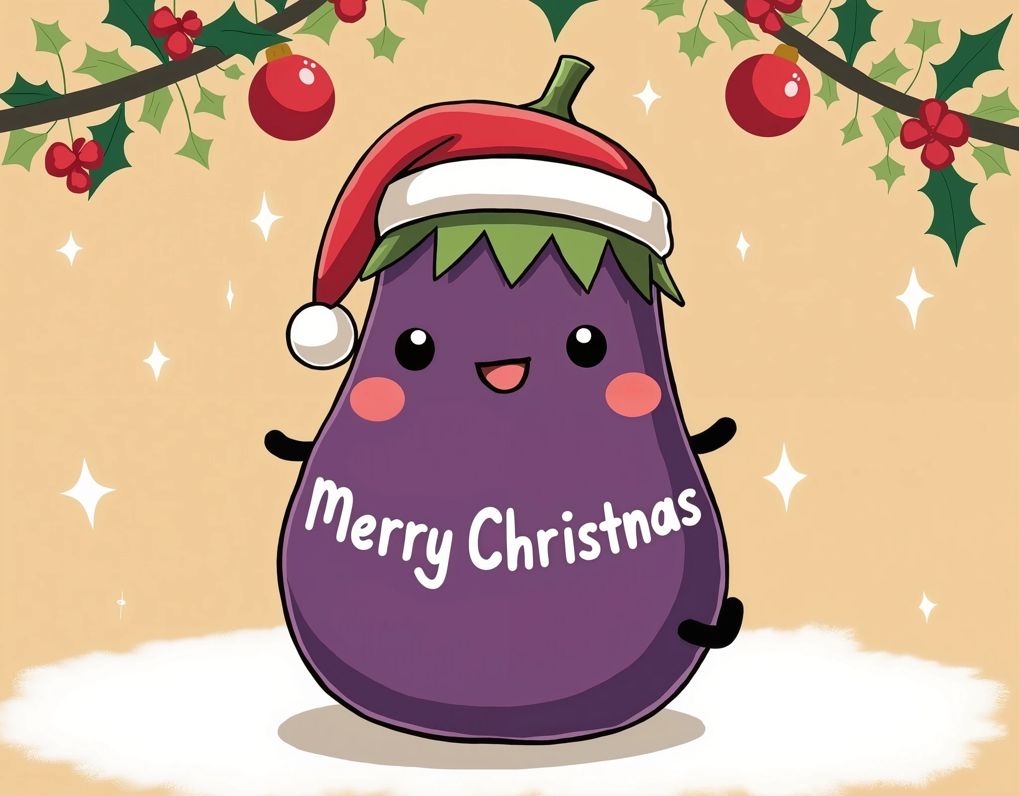 (masterpiece:1.2, high image quality, Mirror Finish , cinematic experience , best illustration :2.0, super detailed ),8k,16k,( wallpaper:2.0),(Purple Japanese eggplant is wearing a Christmas costume:2.0),( mascot character riding the head :2.0),("Merry Christnas  "Write:2.0),(smile:2.0),(The background is Christmas decorations :2.0),( cute:2.0),( minimalist:2.0)