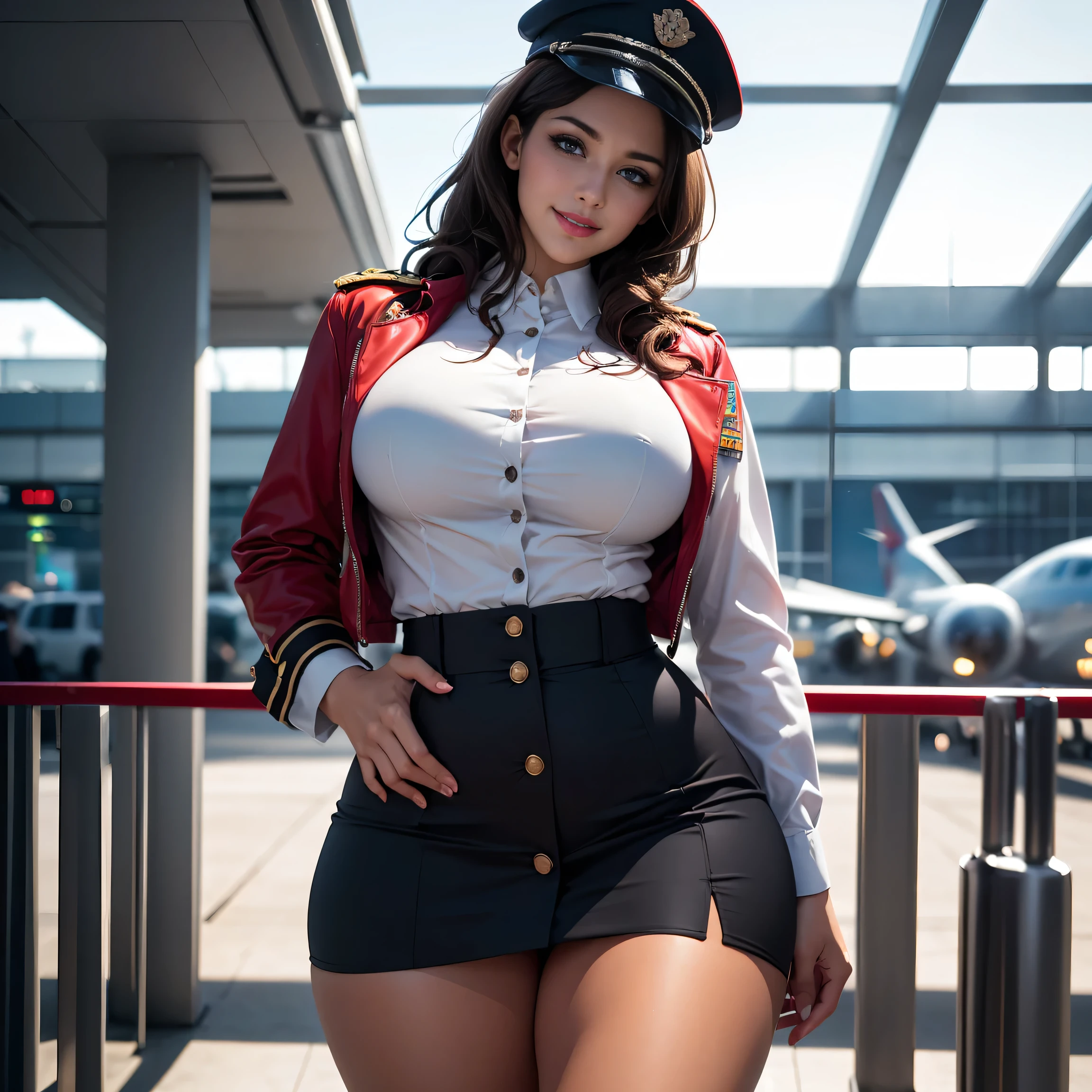 females,(​masterpiece、top-quality、realistic、Detailed eyes and detailed faces) 、(garments:Short Sleeve military outfits、wide open chest, mini skirt、Stretch Long boots with high pin heels）、Medal of Honor、badges、special force general、small breasts,thin waist,small hip, (outside view:Straight long hair、Heavy make up,red lip)、enticing、Look at viewers、Curvaceous、Functional、full body shot:1.2、(mature females、A MILF:1.1)、(Curve:1.1)、A MILF、Military Office Background、standing、NSFW