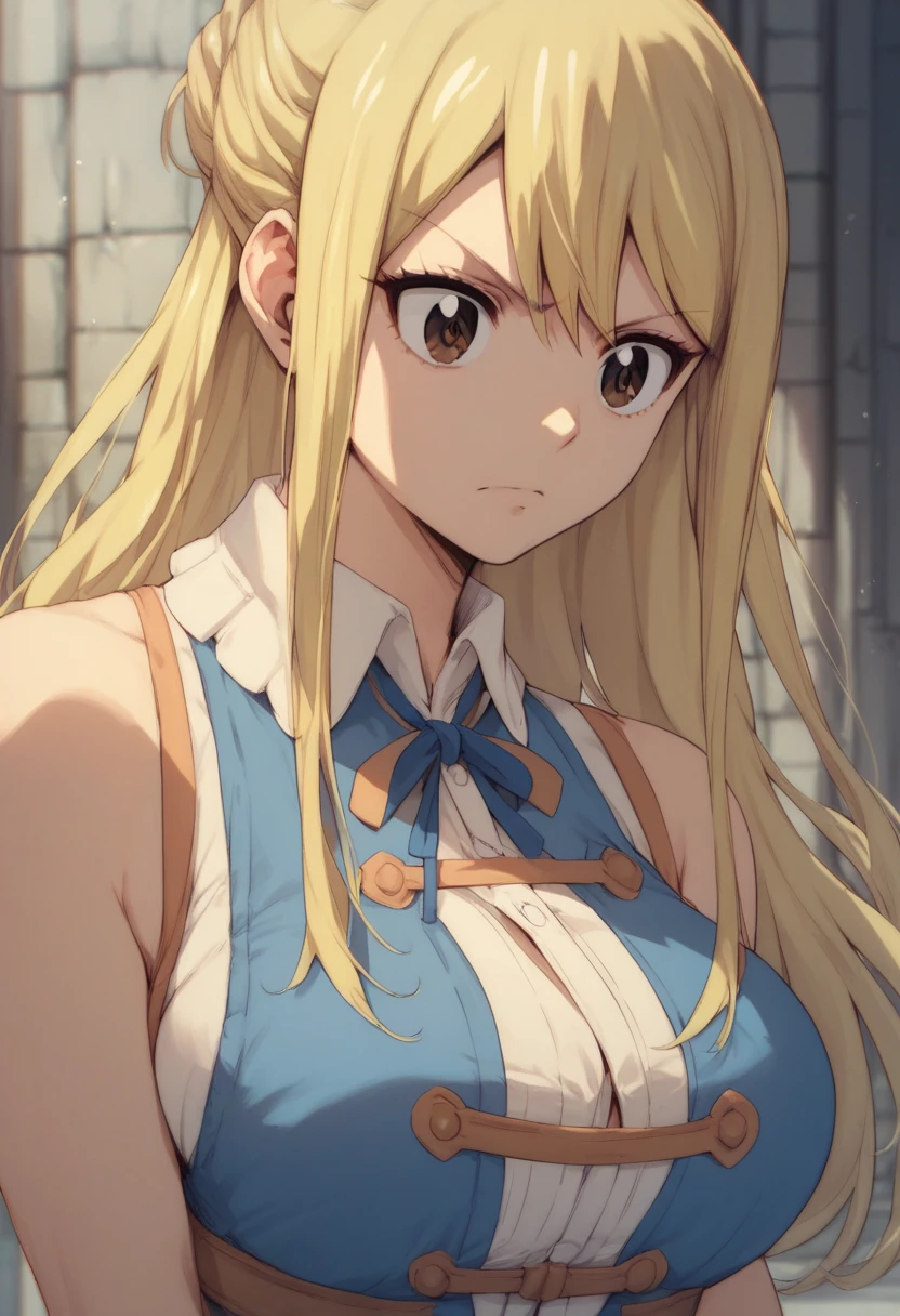 lucy heartfilia, long hair, blonde hair, large breasts, brown eyes,
