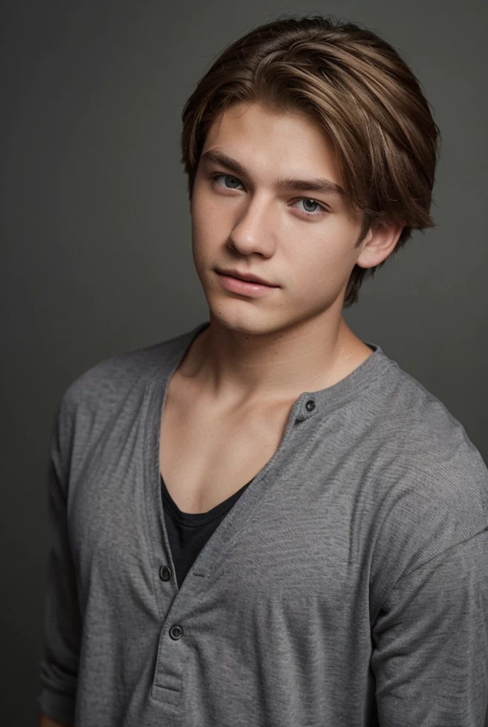 Teenage boy with blue eyes and dark brown hair