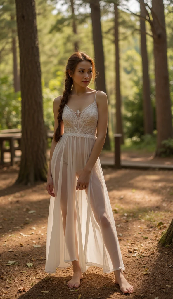 (realistic), (hyperrealism),best quality, masterpiece,ultra high res, (photorealistic:1.4),1girl,pale skin,skinny,looking at viewer, forest, flowers, sunlight,
(tattered) wedding dress , bare shoulders, upper body,