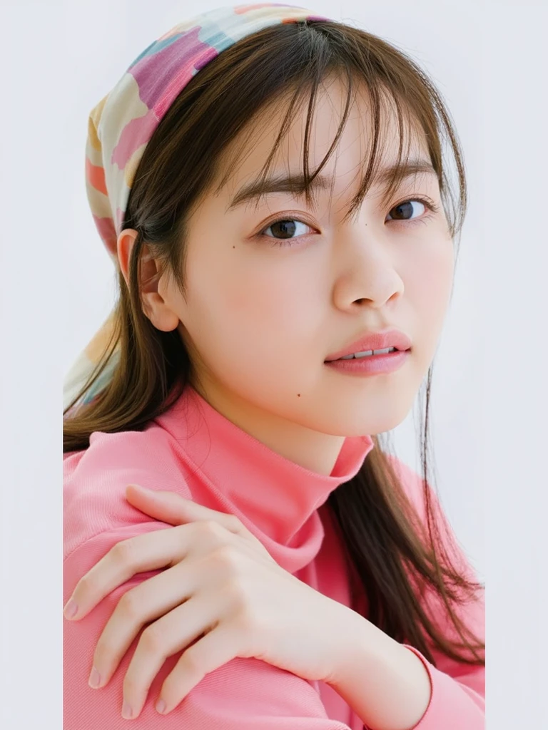 The image is a portrait of a young Asian woman named nanase_nishino with long, straight hair and bangs. She is wearing a white tank top with red stripes and is leaning against a black railing. The woman is smiling and looking directly at the camera. Her hair is styled in loose waves and falls over her shoulders. The background is blurred, but it appears to be a room with white walls and a window. The overall mood of the image is happy and relaxed.