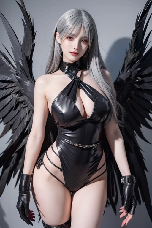 Demon, Demon Girl, black hair, red eyes, Demon Wings, Dimension of Demons, hell, smile, revealing clothes, big breasts