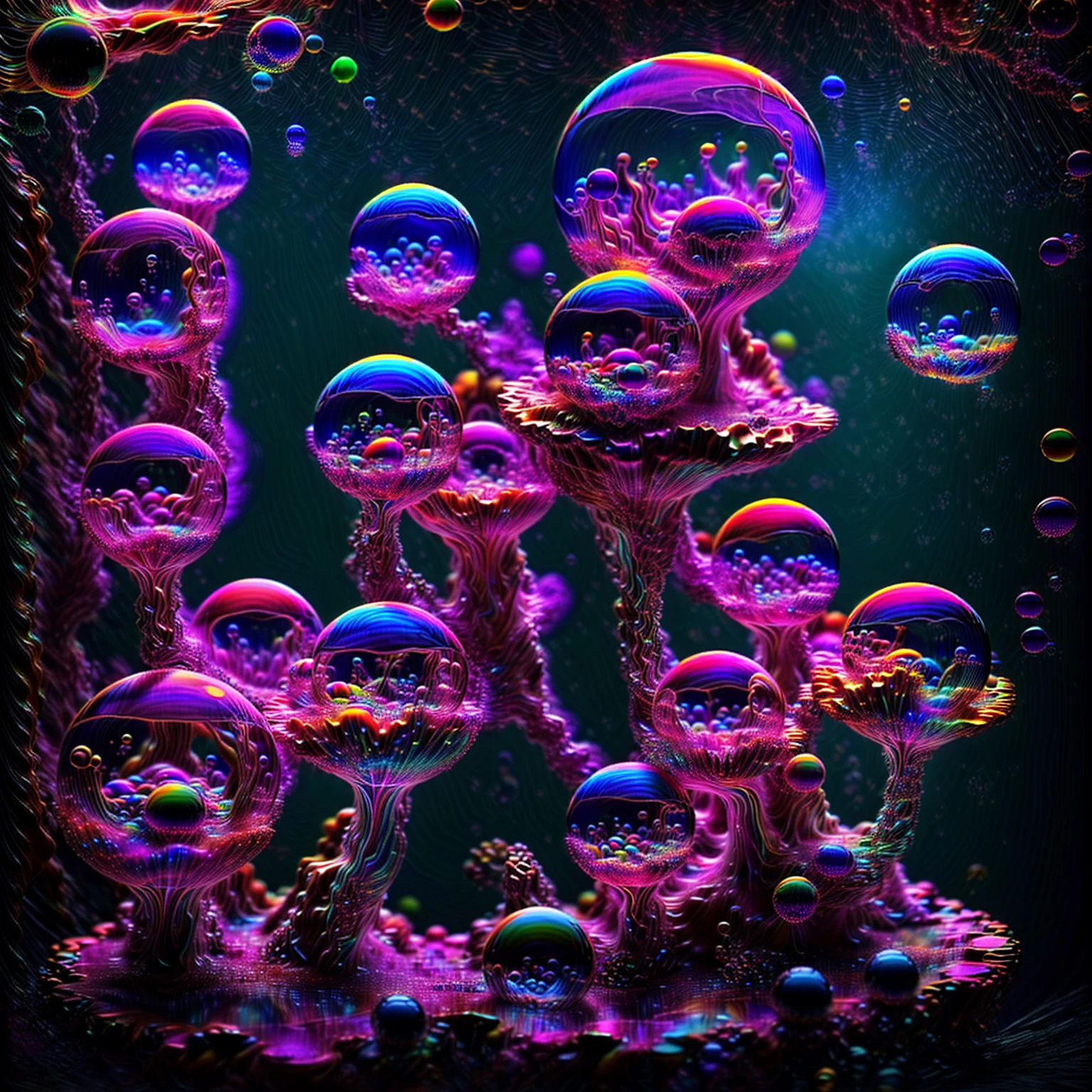 A close up of beautiful bubbles floating on top of each other, LSD, DMT imagery. octane render, psychedelic droplets of water, abstract liquid, and intricate rainbow art. octane render, black 3d fluid simulation,  ethereal bubbles, swirling liquids, and highly detailed, octane render, reflective rainbow bubbles, twisted colors inside of glass spheres, Psilocybin Dream inside an amazing image of light emerging from colors in a shimmering glass morphing out of colors, bright neon and fluorescent colors,very bright, vibrant colors, perfectly formed and symmetrical reflective bubbles and spheres, attention to detail with these beautiful bubbles and spheres, Extreme Hallucinations in a gorgeous piece of  psychedelic digital artwork, Stunning, pixel art, tripped out colors, 4d mandelbulb psychedelics, glass like psychedelic landscape, intricate rainbow environment, psychedelic underwater brightness and glow with neon colors, glowing colors twist inside of translucent glass spheres and bubbles with light and color reflecting off of both in bright fluorescent colors, psychedelic trip, fluorescent and neon aesthetic, psychedelic vibrant colors, bright psychedelic paint splattered backgrounds,swirling spirals and vortex, bright vibrant colors popping out from 3d glass spheres, Rotational Symmetry, Pixel Assets, Portrait photography, Surrealism, Photorealistic, Hyperdetailed, Glass Morphism, Digital Art, Sparkle, Optical Illusion, Glowing Light, Reflective Light, Overexposure, Backlighting, Depth Of Field, Spheres and bubbles show perfect Symmetry, UHD, High Details, High Quality, Super Detailed, Full Focus, Awe inspiring, Shockingly unique wallpaper art, Breathtaking, Indescribably Beautiful, Heaven sent images, Best Quality, Award Winning, MasterpieceA close up of beautiful bubbles floating on top of each other, LSD, DMT imagery. octane render, psychedelic droplets of water, abstract liquid, and intricate rainbow art. octane render, black 3d fluid simulation,  ethereal bubbl