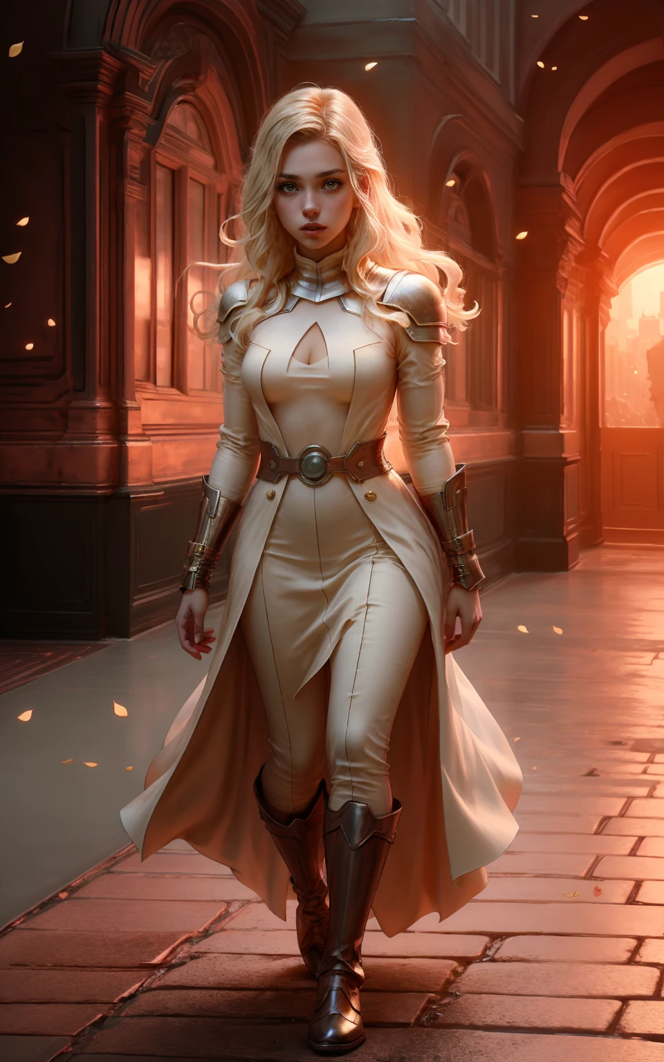 Scarlett Johansson is a young, black and long hair, Plump waist,
messy long hair, Russian hair, expensive luxury long dress silk,

White ant-man fabric shirt , 
gold ironman armor, 
slim white batman dress, 
dark orange mini dress, 
slim dark venom fabric, BG walking road, 

ultra gold rich vibrant colors,