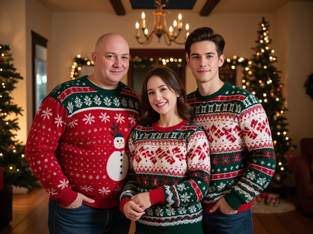 RAW photo, closeup, man and woman wearing ugly Christmas sweaters at Christmas party <lora:DonMFr4nk3nst31nXL:1> donmfr4nk3nst31nxl