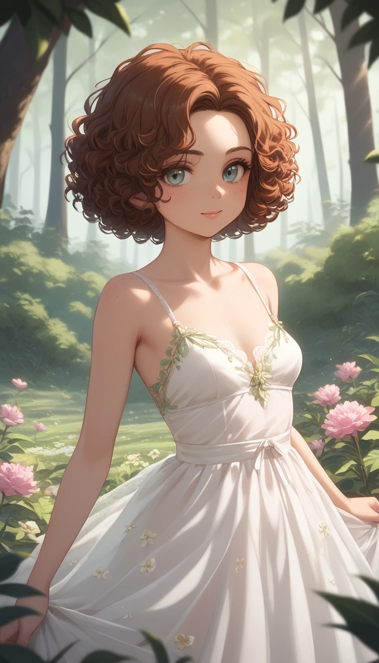 nsfw.glamorous, voluptuous,Cute woman in the drizzle, (elegant, Beautiful Face), Transparent white dress, Forest Moss, (freckles:0.8), Flower Field, , Curly Red Hair, Magical atmosphere, (short hair), ((Detailed skin, Skin Texture)), Ultra-detailed, (Exquisitely crafted, The finer details, Ultra-detailed), Ray Tracing, Scattered beneath the surface, (Fantasy underworld in the background), Diffused and soft lighting, Shallow depth of field, by (by Oliver Wetter), Sharp focus blur, (Realistic photo quality:1.4)