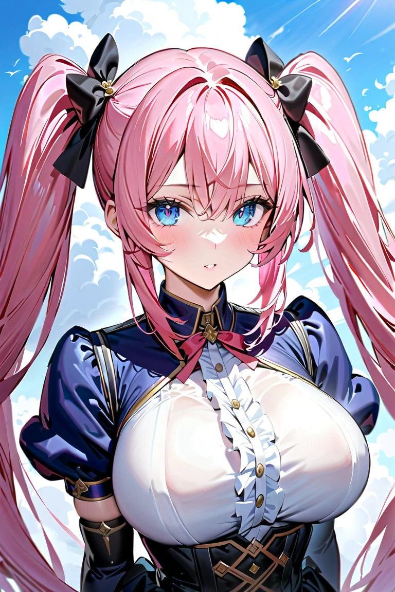 {best quality}, {very aesthetic}, {ultra-detailed}, {best illustration}、  、whole body、Big Breasts、 pink hair、Light blue eyes、 twin tails